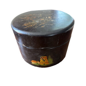 Vintage Unbranded Oriental Trinket Box Black Red Round
